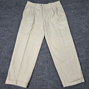 Cutter & Buck Mens 38x29 Pleated Chino Pants Tan Khaki Heavy Cotton Twill Cuffed